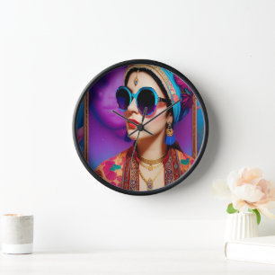 Beautiful princess with sunglasses clock