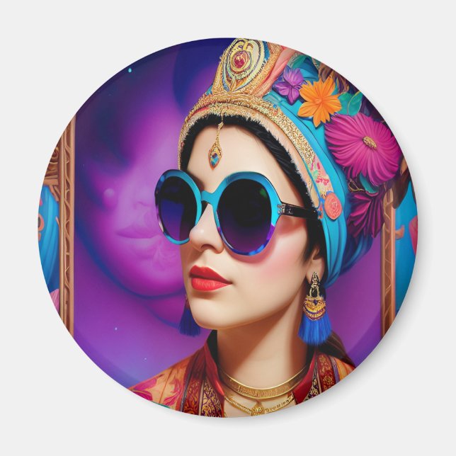 Beautiful princess with sunglasses magnet (Front)