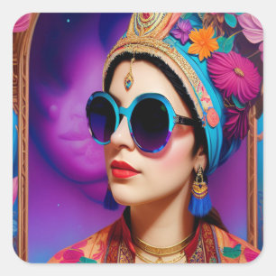 Beautiful princess with sunglasses square sticker