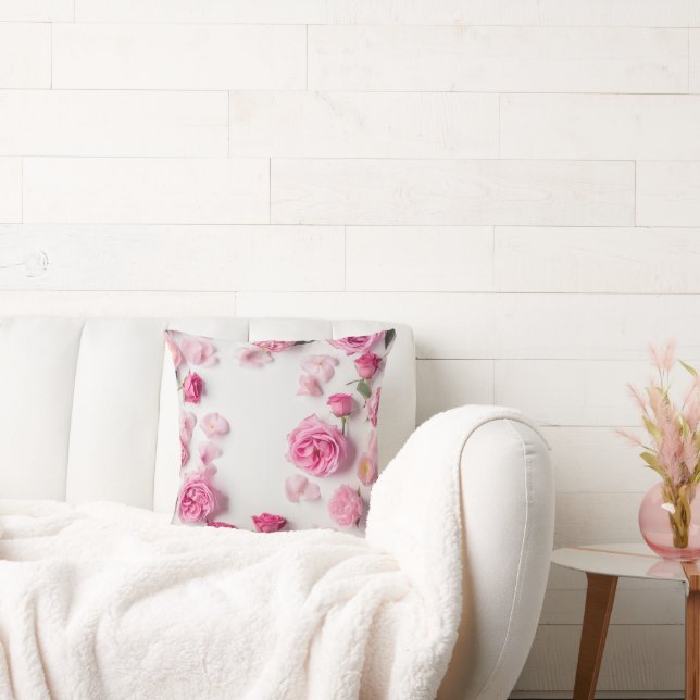 beautiful print with delicate pink flowers roses  cushion (Couch)