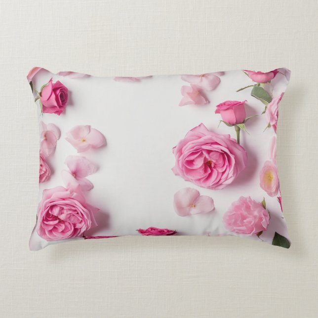 beautiful print with delicate pink flowers roses  decorative cushion (Front)
