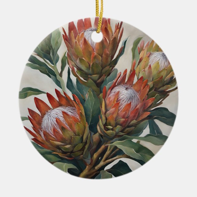 Beautiful Protea Flowers from South Africa Ceramic Tree Decoration (Front)