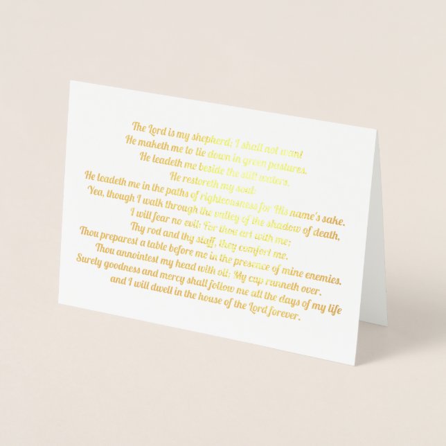 Beautiful Psalm 23 Bible Verse Gold Foil Card (Front)