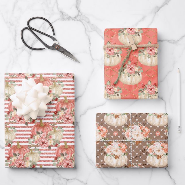 Beautiful Pumpkin Baby Shower Birthday Gifts Wrapping Paper Sheet (Front)