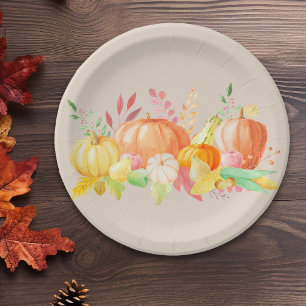 Beautiful Pumpkin Fall Thanksgiving Watercolor Paper Plate