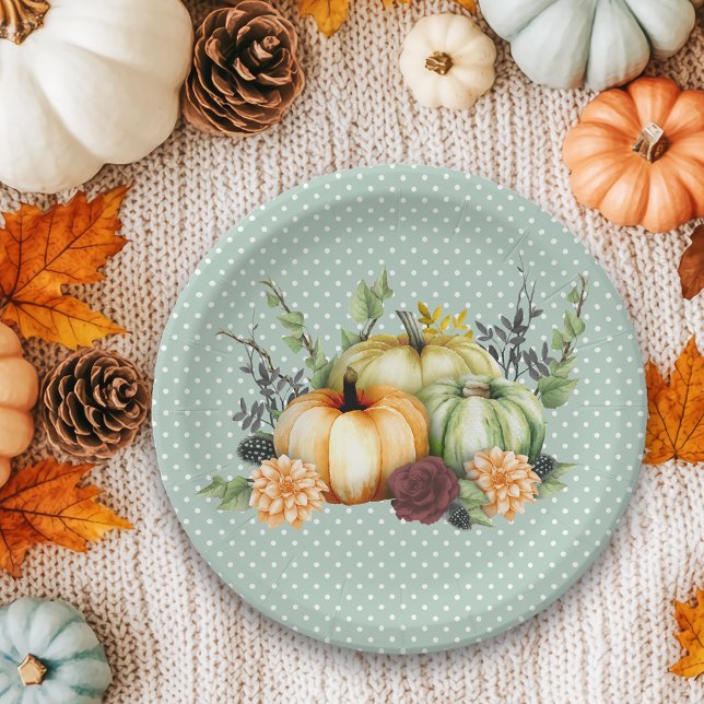 Beautiful Pumpkin Fall Thanksgiving Watercolor  Paper Plate (Creator Uploaded)
