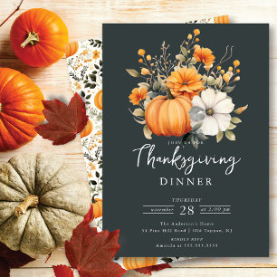 Beautiful Pumpkin Floral Thanksgiving Invitation