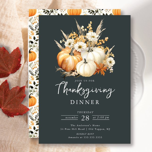 Beautiful Pumpkin Floral Thanksgiving Invitation (Creator Uploaded)