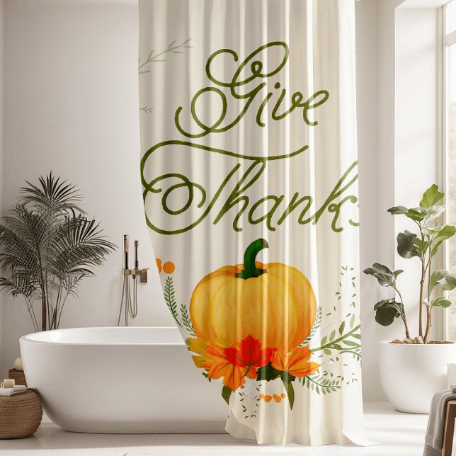 Beautiful  Pumpkin Thanksgiving Wreath Give Thanks Shower Curtain (Creator Uploaded)
