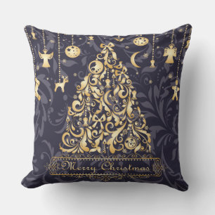 Beautiful Purple and Golden Christmas Pillow