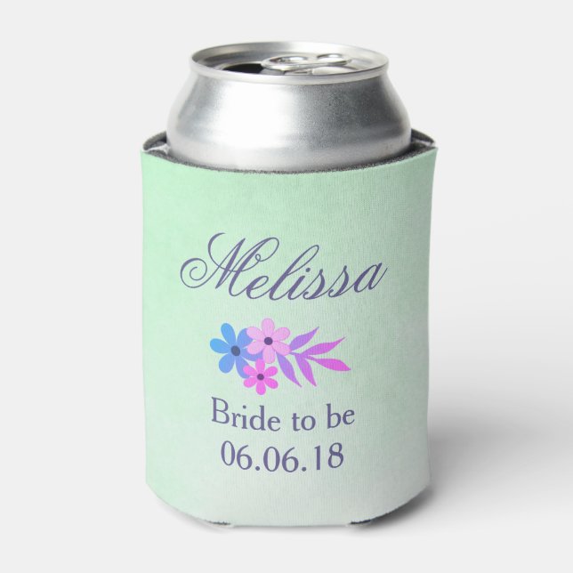 Beautiful Purple and Green Floral bridal shower Can Cooler (Can Front)