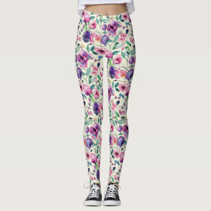 Beautiful Purple And Pink Floral Pattern Leggings