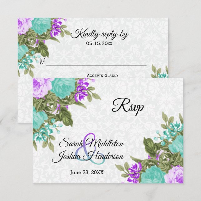 Beautiful Purple and Teal Flower - RSVP Card (Front/Back)