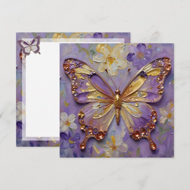 Beautiful Purple Butterfly and Flowers Blank Card (Front/Back)