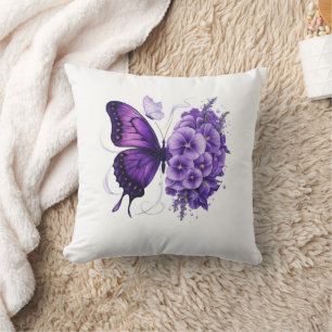 beautiful purple  butterfly floral pillow cover