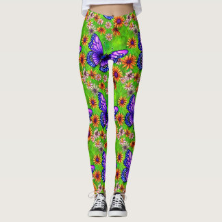 Beautiful Purple Butterfly Flower Meadow Leggings