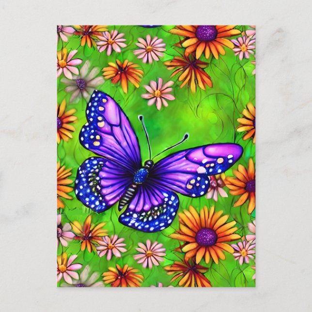 Beautiful Purple Butterfly Flower Meadow Postcard (Front)