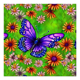 Beautiful Purple Butterfly Flower Meadow Poster
