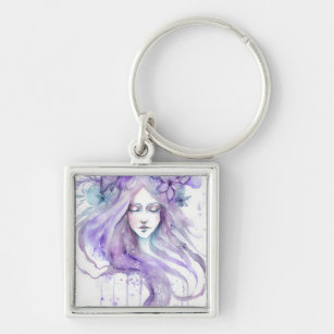 Beautiful Purple Fairy Princess Watercolor Design Key Ring