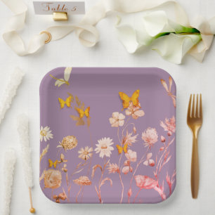 Beautiful purple floral and butterfly  paper plate
