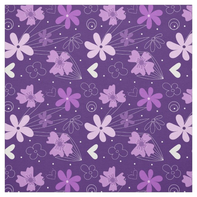 Beautiful Purple Floral Daisy Flower Pattern Fabric (Swatch)