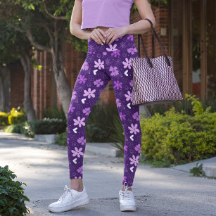 Beautiful Purple Floral Daisy Flower Pattern Leggings
