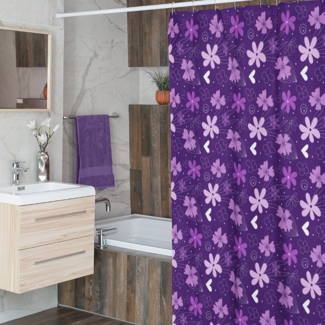 Beautiful Purple Floral Daisy Flower Pattern Shower Curtain (Creator Uploaded)