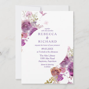 Beautiful Purple Floral Elegance Wedding Invitation