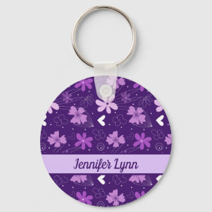 Beautiful Purple Floral Girly Custom Key Ring