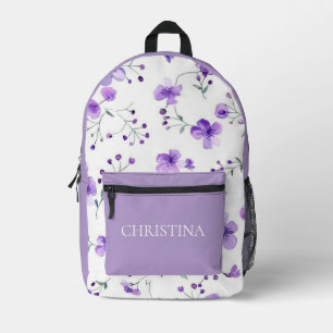 Beautiful Purple Floral Kids Personalised Backpack