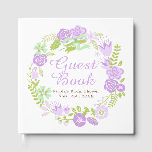 Beautiful Purple Floral Wreath Bridal Shower Guest Book