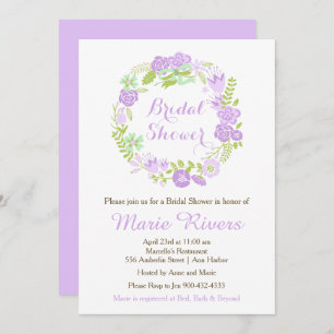 Beautiful Purple Floral Wreath Bridal Shower Invitation