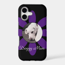 Beautiful Purple Flower Frame Cute Puppy Dog Black