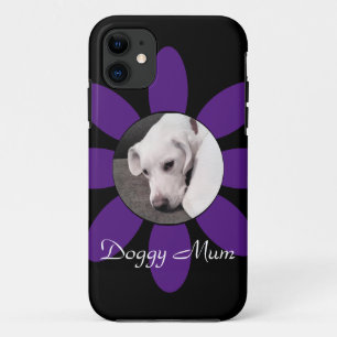 Beautiful Purple Flower Frame Cute Puppy Dog Black Case-Mate iPhone Case