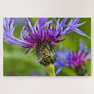 Beautiful purple flower with honeybee jigsaw puzzle