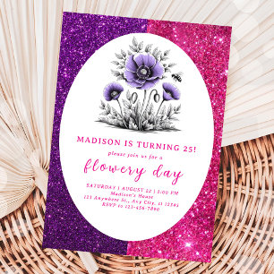 Beautiful purple flowers birthday invitation