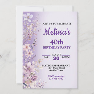 Beautiful Purple Flowers Birthday Party Invitation