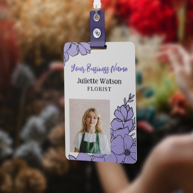 Beautiful Purple Flowers Floral Employee ID Photo Badge (Creator Uploaded)
