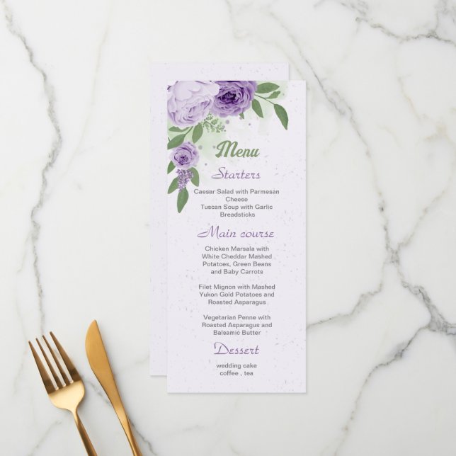 beautiful purple flowers green leaves botanical me menu (Front/Back In Situ)