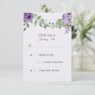 beautiful purple flowers green leaves botanical RSVP card