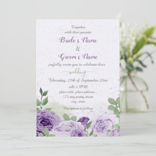 beautiful purple flowers green leaves wedding invitation