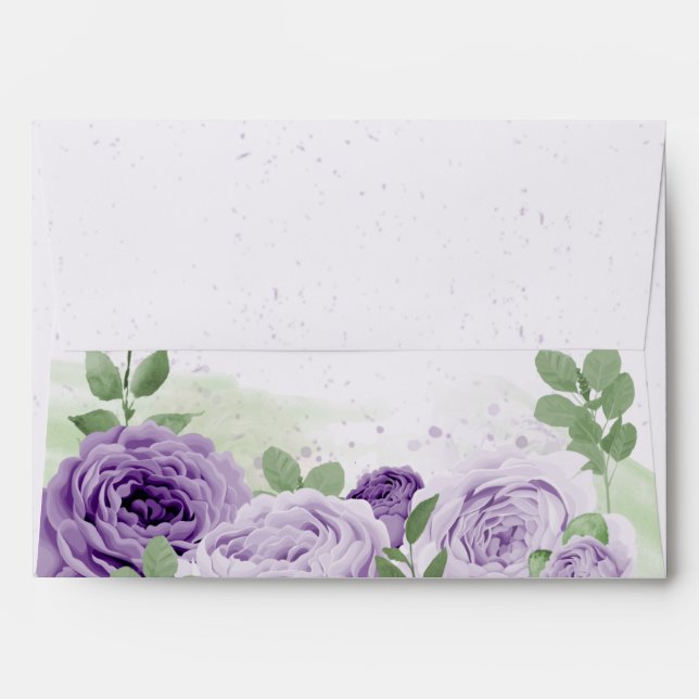 beautiful purple flowers greenery wedding envelope (Back (Top Flap))
