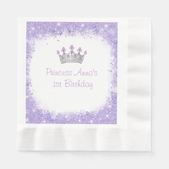 Beautiful Purple Glitter, Custom Birthday Party Napkin (Front)