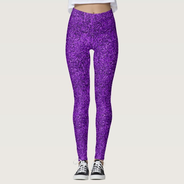 Beautiful Purple Glitter Effect Pattern Leggings (Front)
