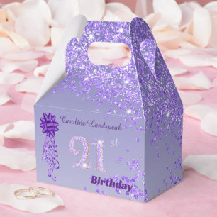 Beautiful Purple Glitter Ribbon 21st Birthday Favour Box