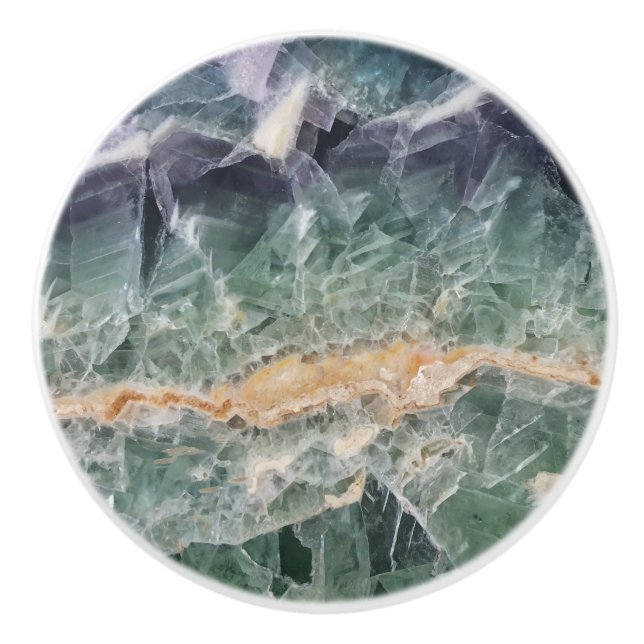 Beautiful Purple Green Fluorite Gem Photo Crystal Ceramic Knob (Front)