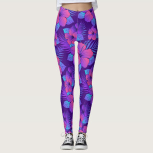Beautiful purple hibiscus flowers leggings