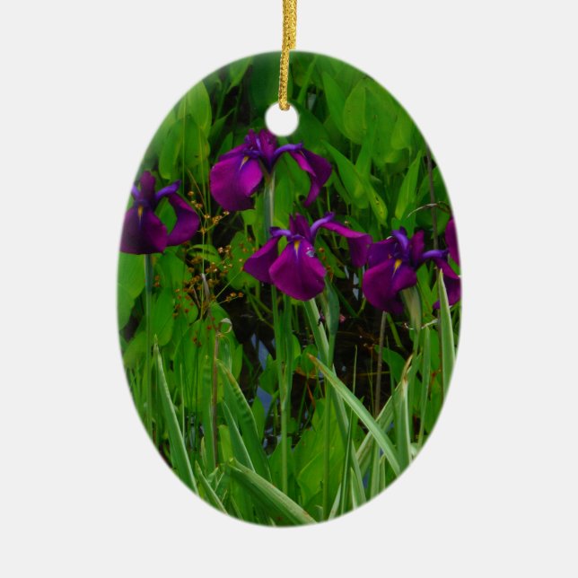 Beautiful Purple Iris Ceramic Tree Decoration (Front)