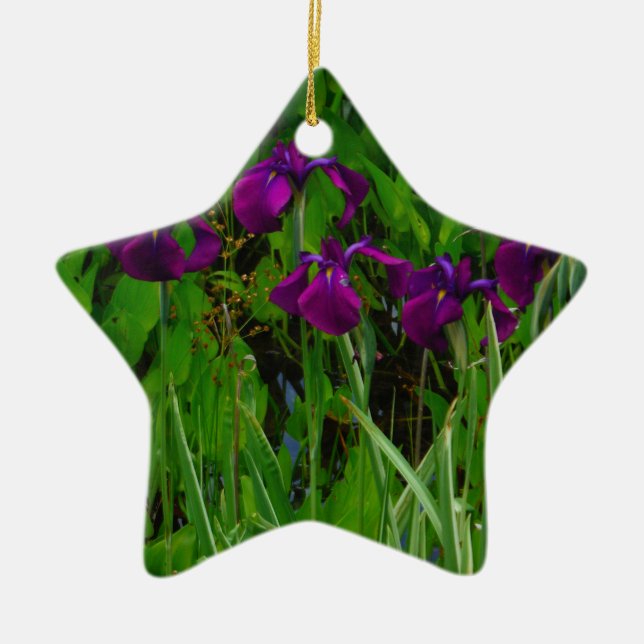 Beautiful Purple Iris Ceramic Tree Decoration (Front)