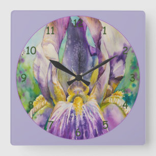 Beautiful Purple Iris Close-Up Square Wall Clock